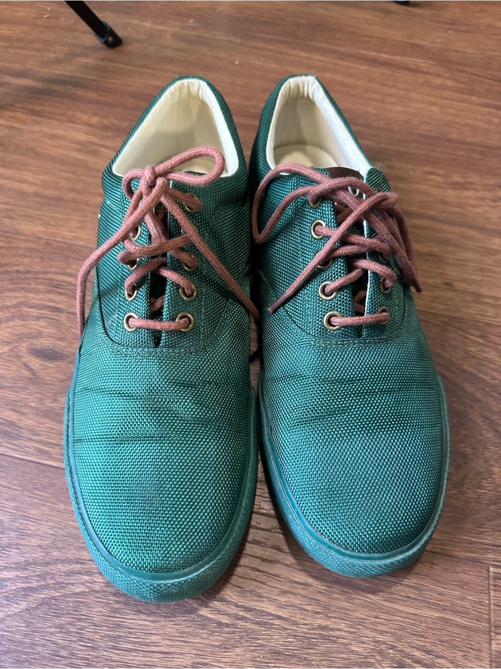 Polo Ralph Lauren Men's Green Canvas Low-Top Sneakers with Brown Laces sz 10.5